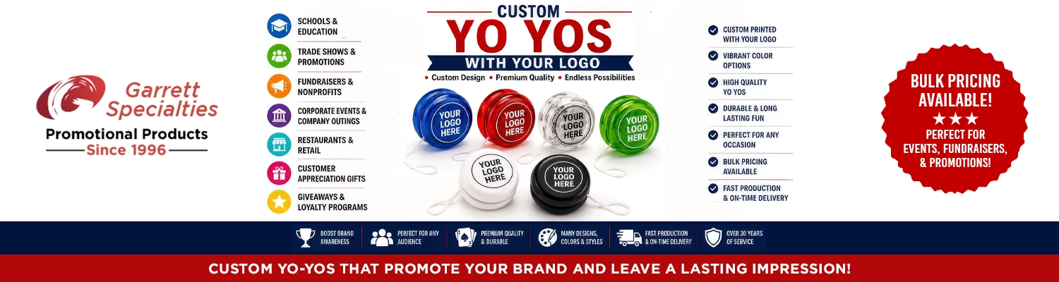 Custom yo-yos and promotional wooden and light up yo yos printed with corporate logo